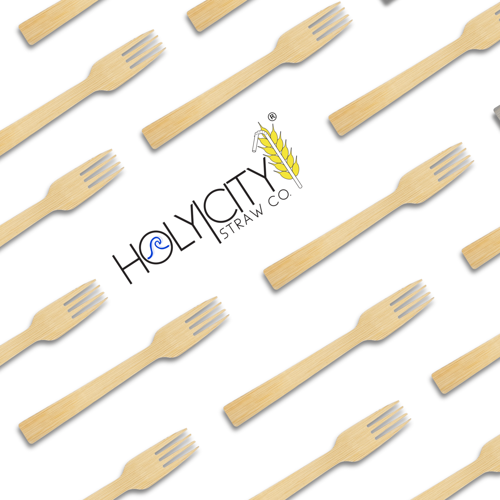 Holy City Straw Co. bamboo forks lined up on angle