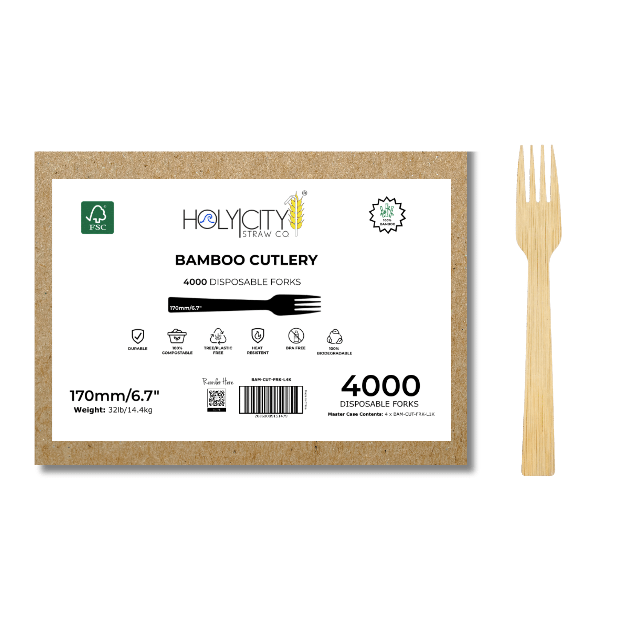 Master Case of Holy City Straw Company Bamboo Forks 4000 disposable forks