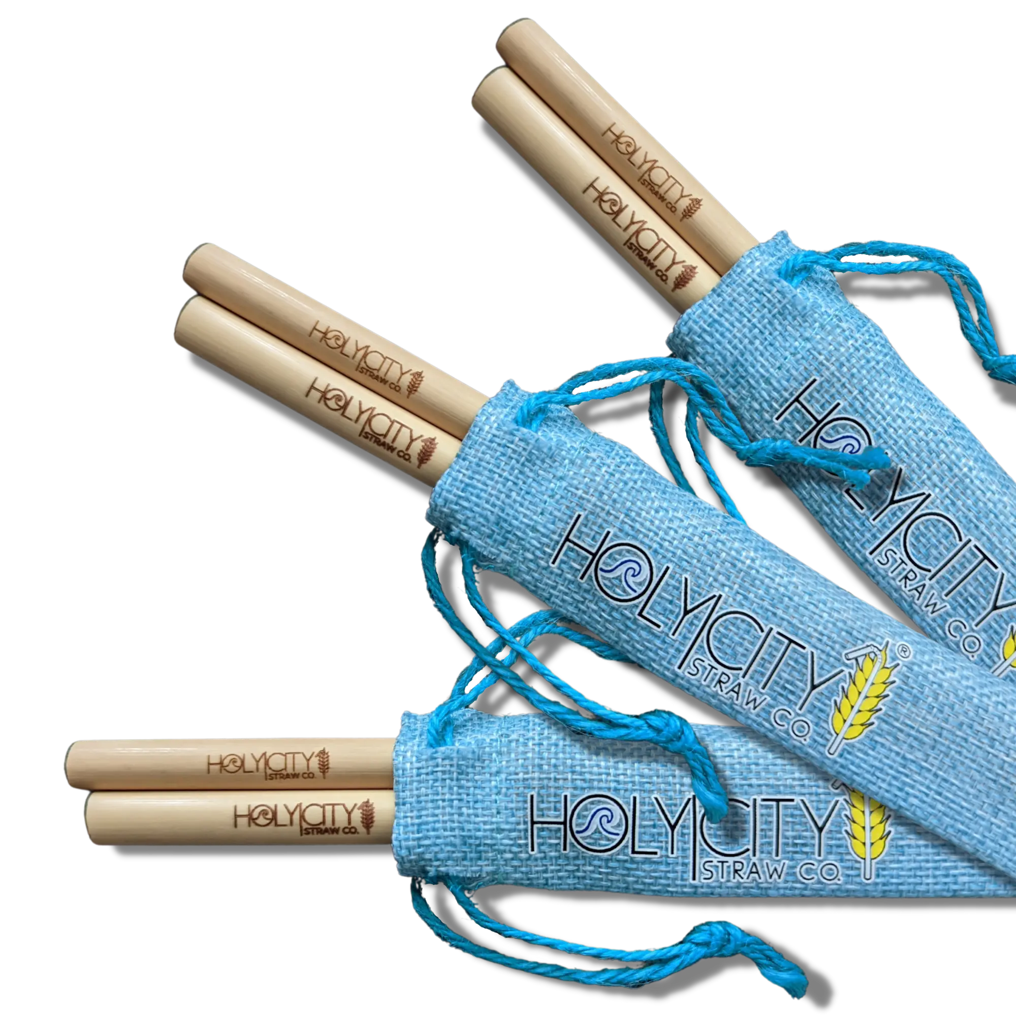 3 Pack Bundle of Two Straw Holy City Straw Company Branded Pouches with Angled