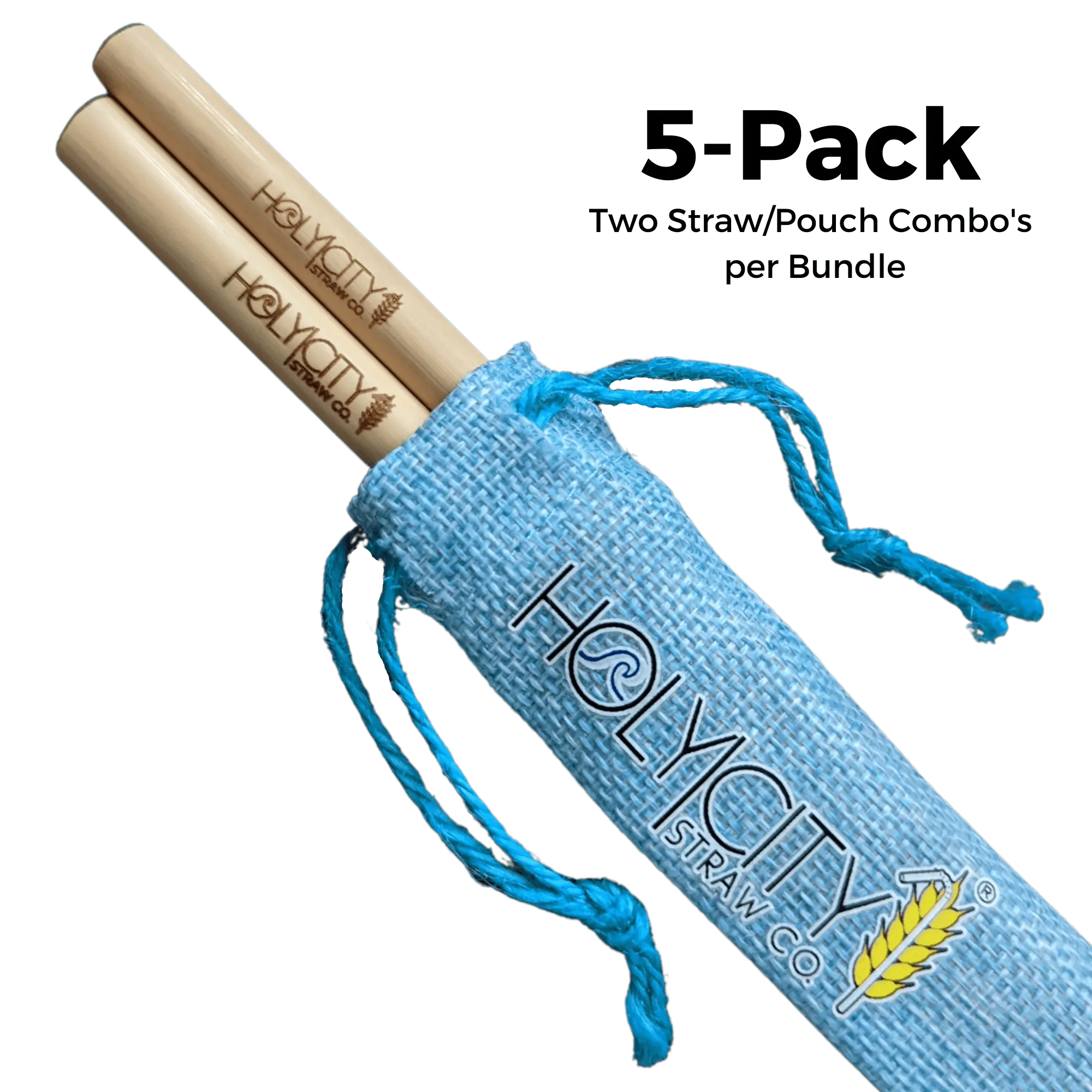 5 Pack Bundle of Two Straw Holy City Straw Company Branded Pouch