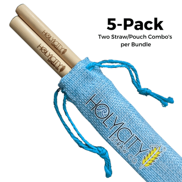 5 Pack Bundle of Two Straw Holy City Straw Company Branded Pouch