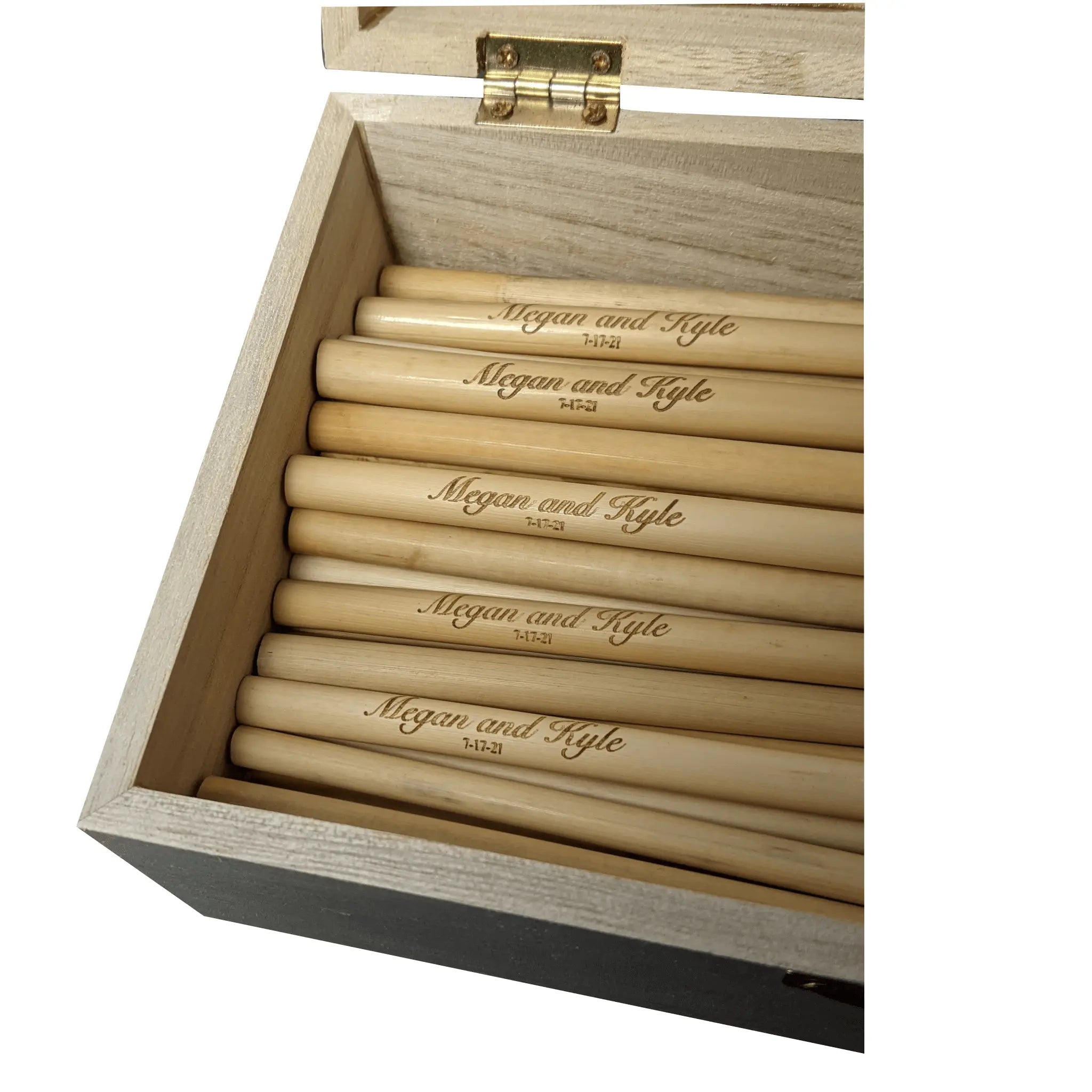 Megan and Kyle Wedding Custom Branded Straw Holder Box Opened with Straws Inside Zoomed Angled View.