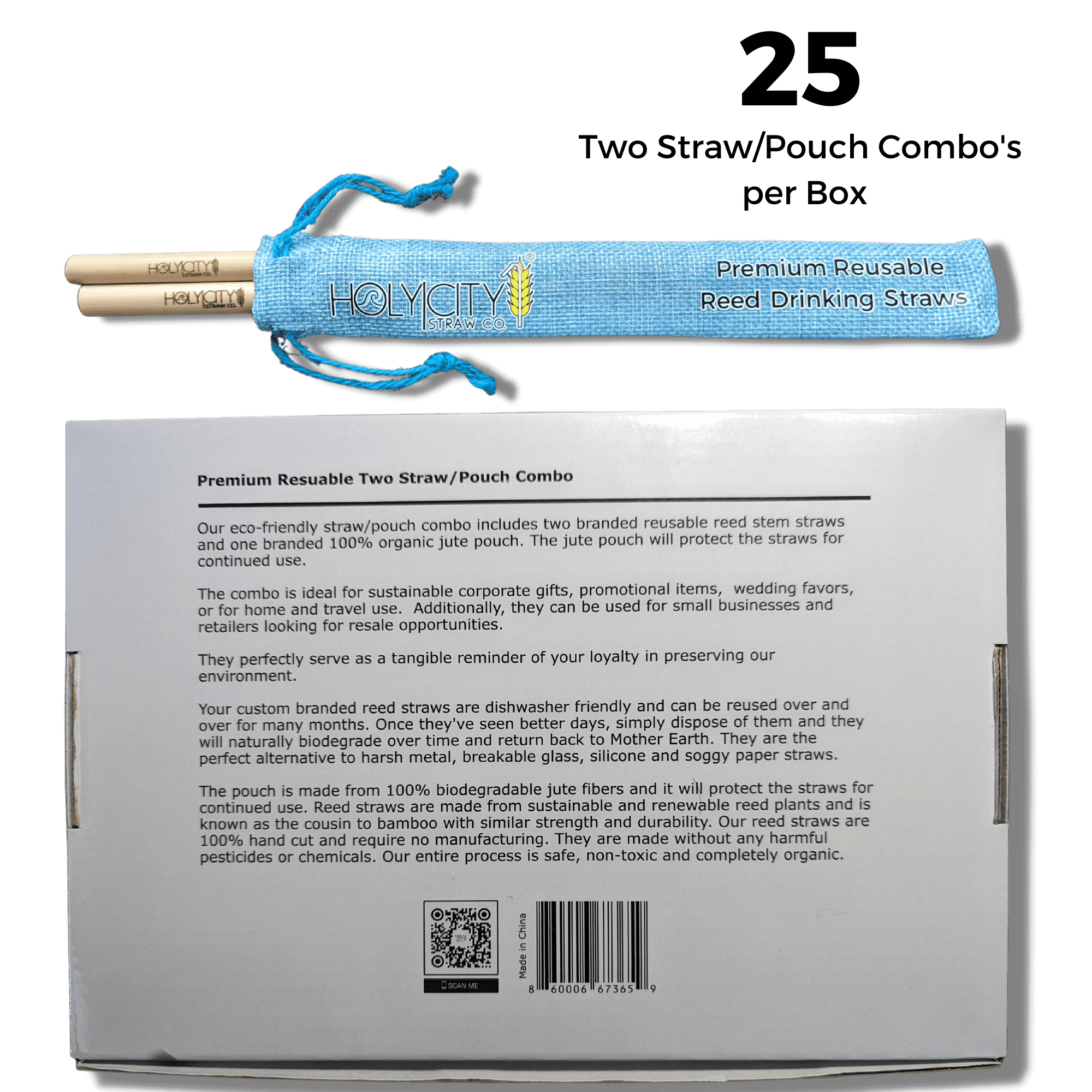 Holy City Straw Company Inner Pack of 25 two straw pouches retail back