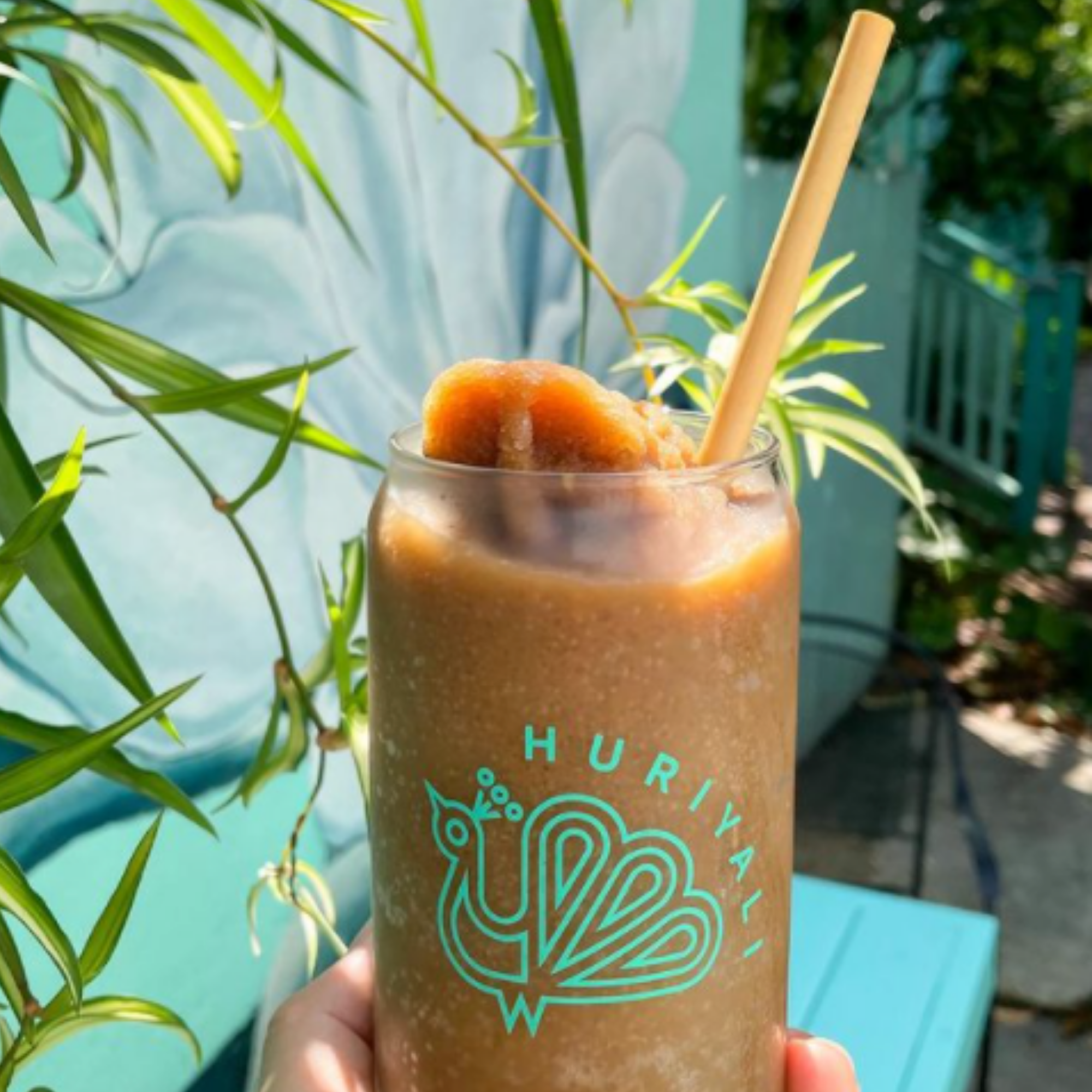 Huriyali Frozen iced coffee with reed drinking straw