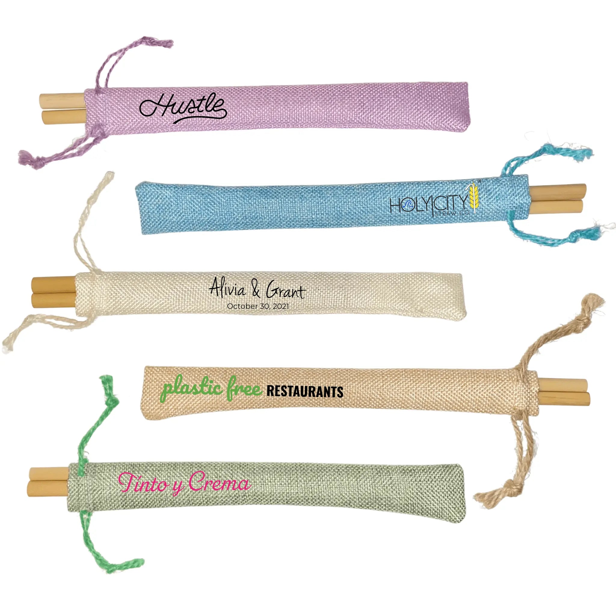 Light colored versions of the Holy City Straw Company two straw branded pouch combos options