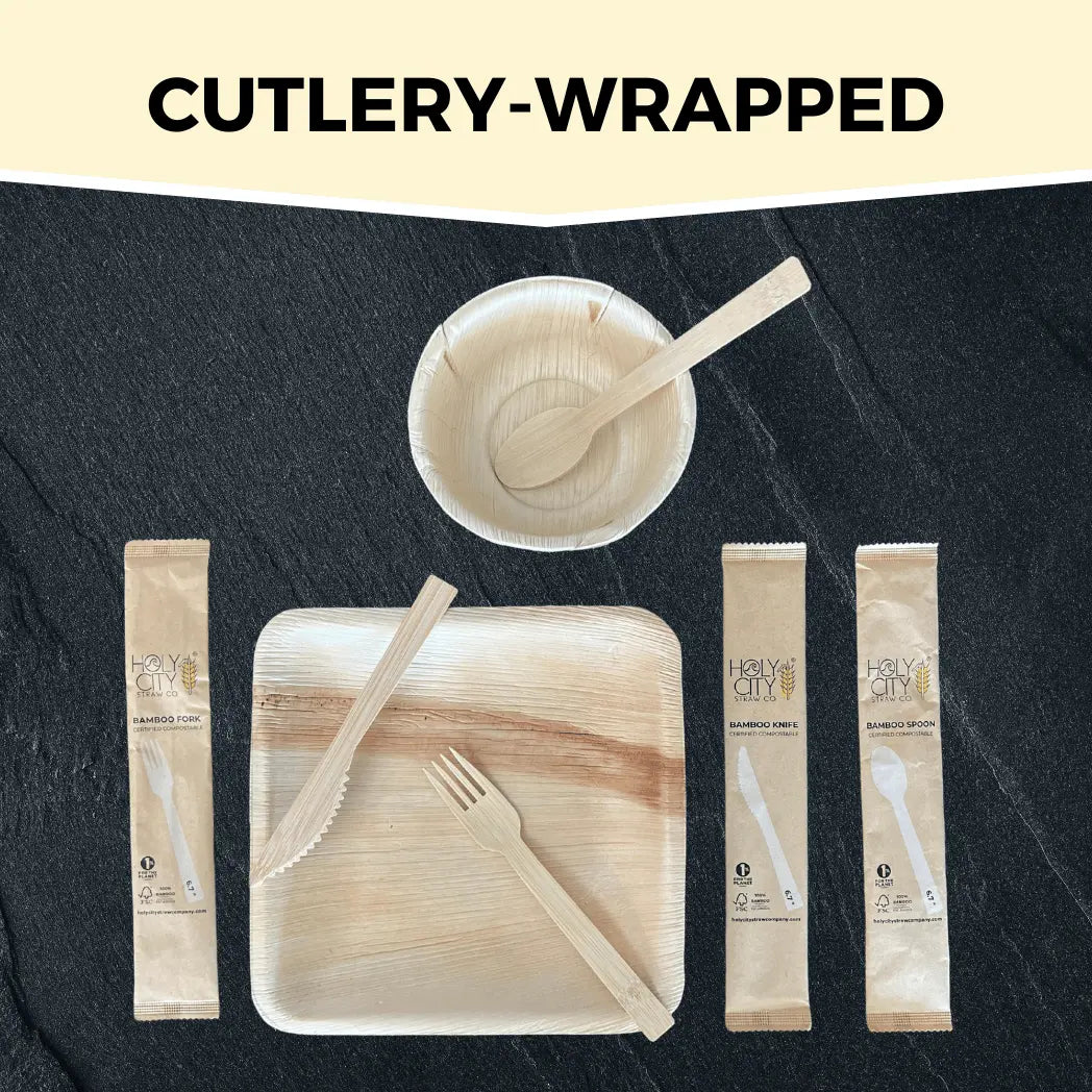 Holy City Straw  Wrapped Bamboo Cutlery Collection with Lifestyle