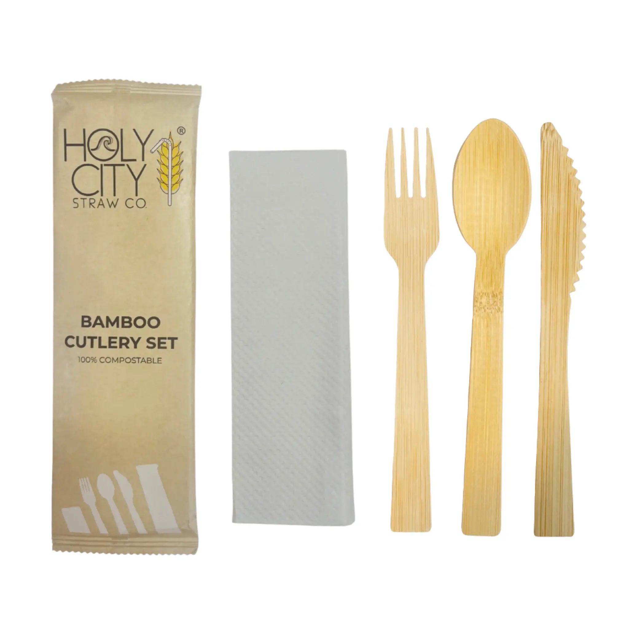 Compostable Spoons Knives Forks Cutlery Set BPI Certified Disposable Paper Utensils 50 Pack Heavy Duty Biodegradable Eco-Friendly Made Of Bagasse