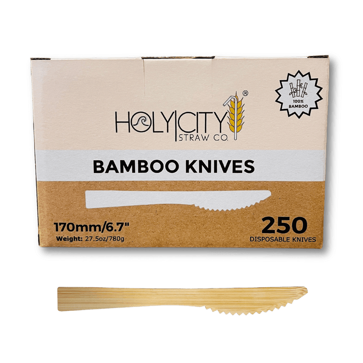 Box of Holy City Straw Company Bamboo knives 250 disposable knives