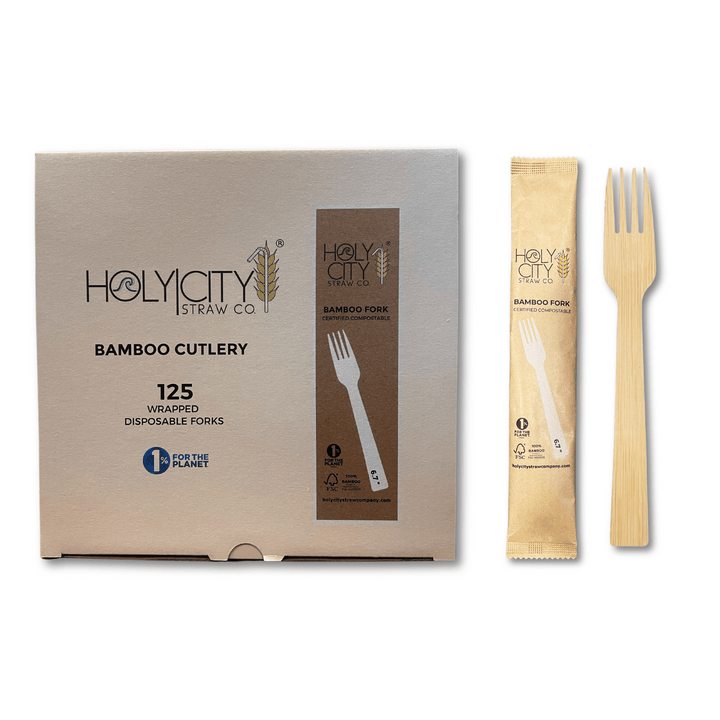 Holy City Straw Co Bamboo Cutlery 170mm Fork Wrapped 125ct Top