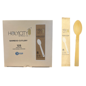 Holy City Straw Co Bamboo Cutlery 6.7 inch Spoon Wrapped 125ct Top