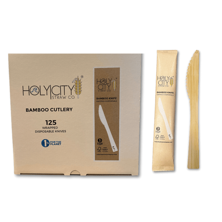  inch Holy City Straw Co Bamboo Cutlery kife Wrapped 125ct Top