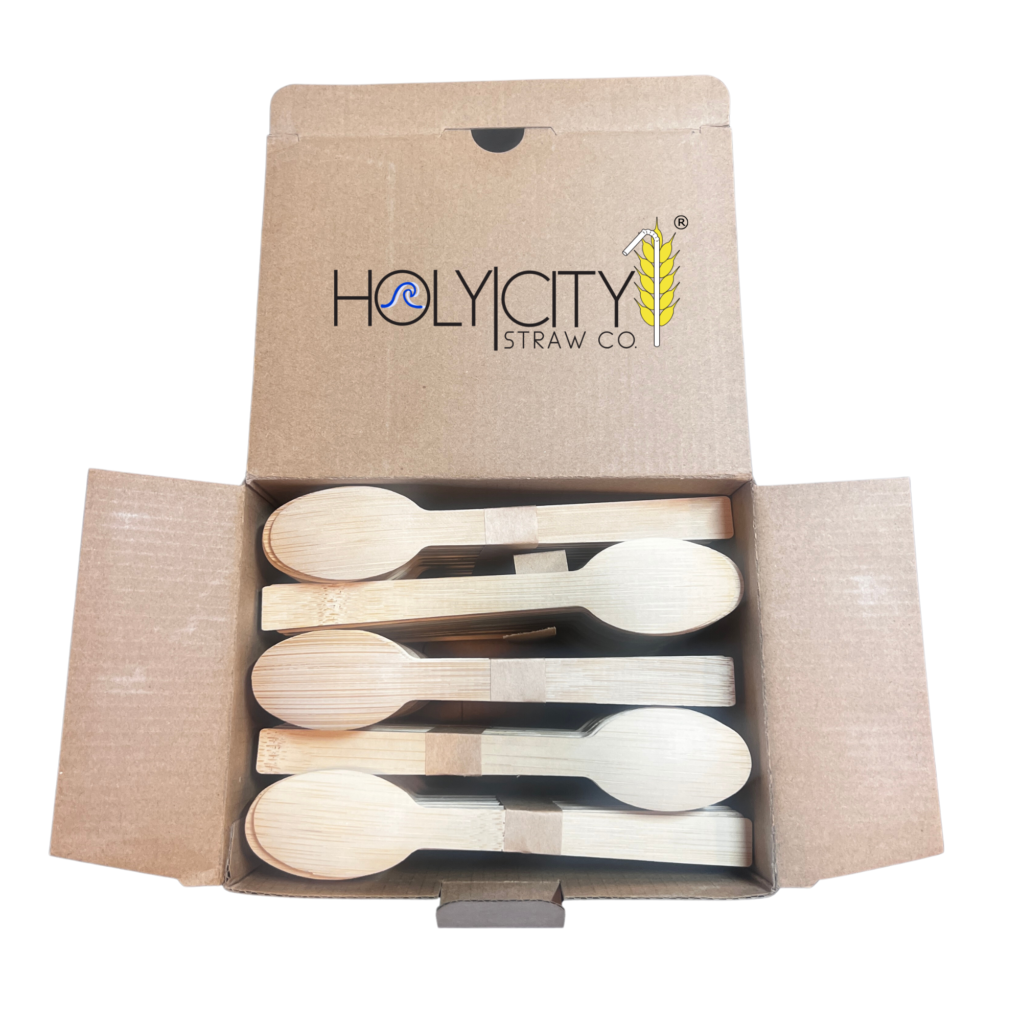 Holy City Straw Co. 500 count open box of unwrapped dessert spoons