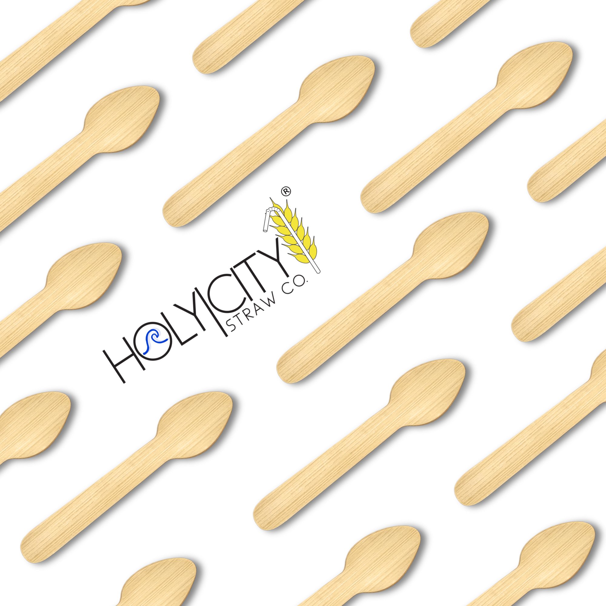 Holy City Straw Co. bamboo mini taster spoons lined up on angle