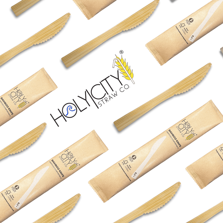 Holy City Straw Co. wrapped bamboo knives lined up on angle