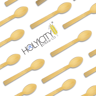 Holy City Straw Company wrapped bamboo spoons lined up on angle