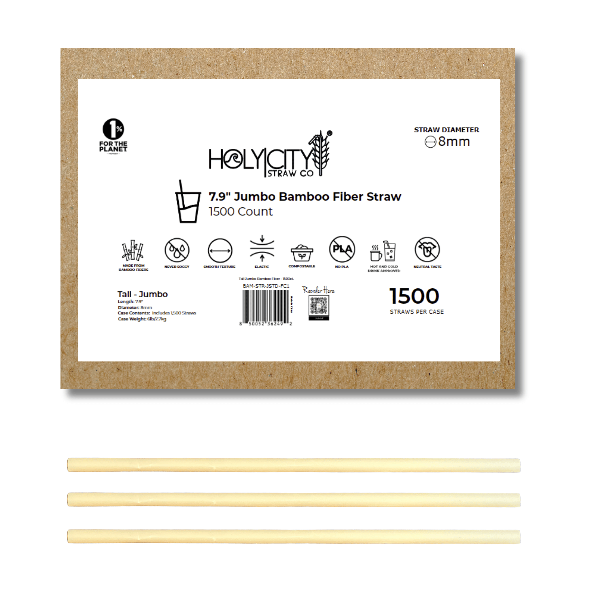 7.9" Bamboo Fiber Straw | 8mm - Holy City Straw Company