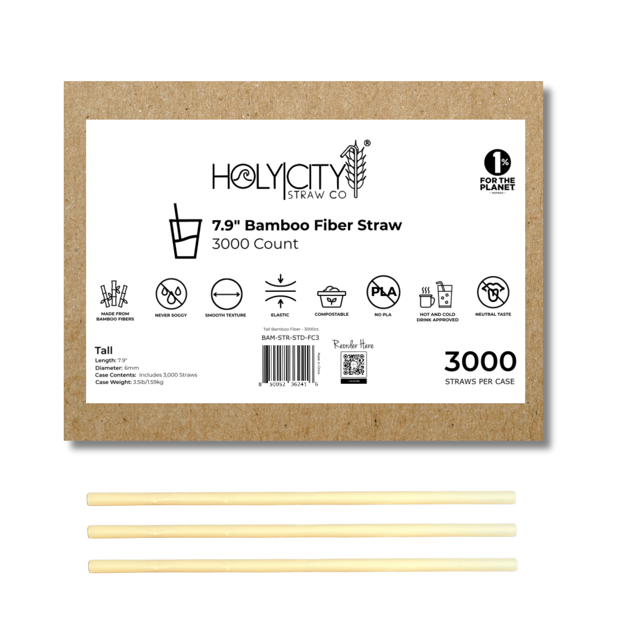 7.9" Bamboo Fiber Straw | 6mm - Holy City Straw Company