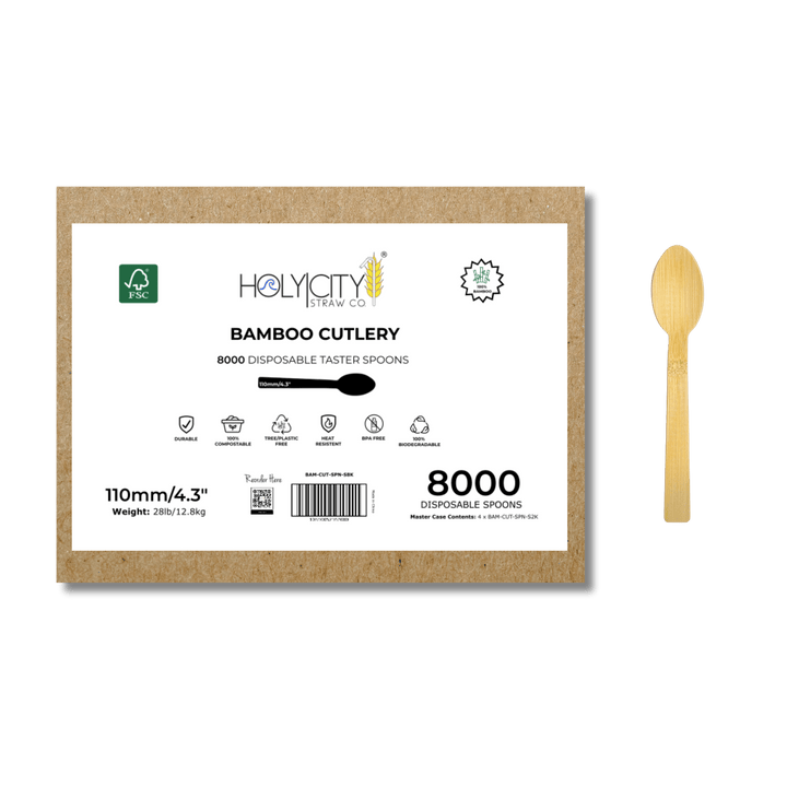 Master Case of Holy City Straw Company Wrapped Bamboo Taster Spoons 8000 disposable spoons