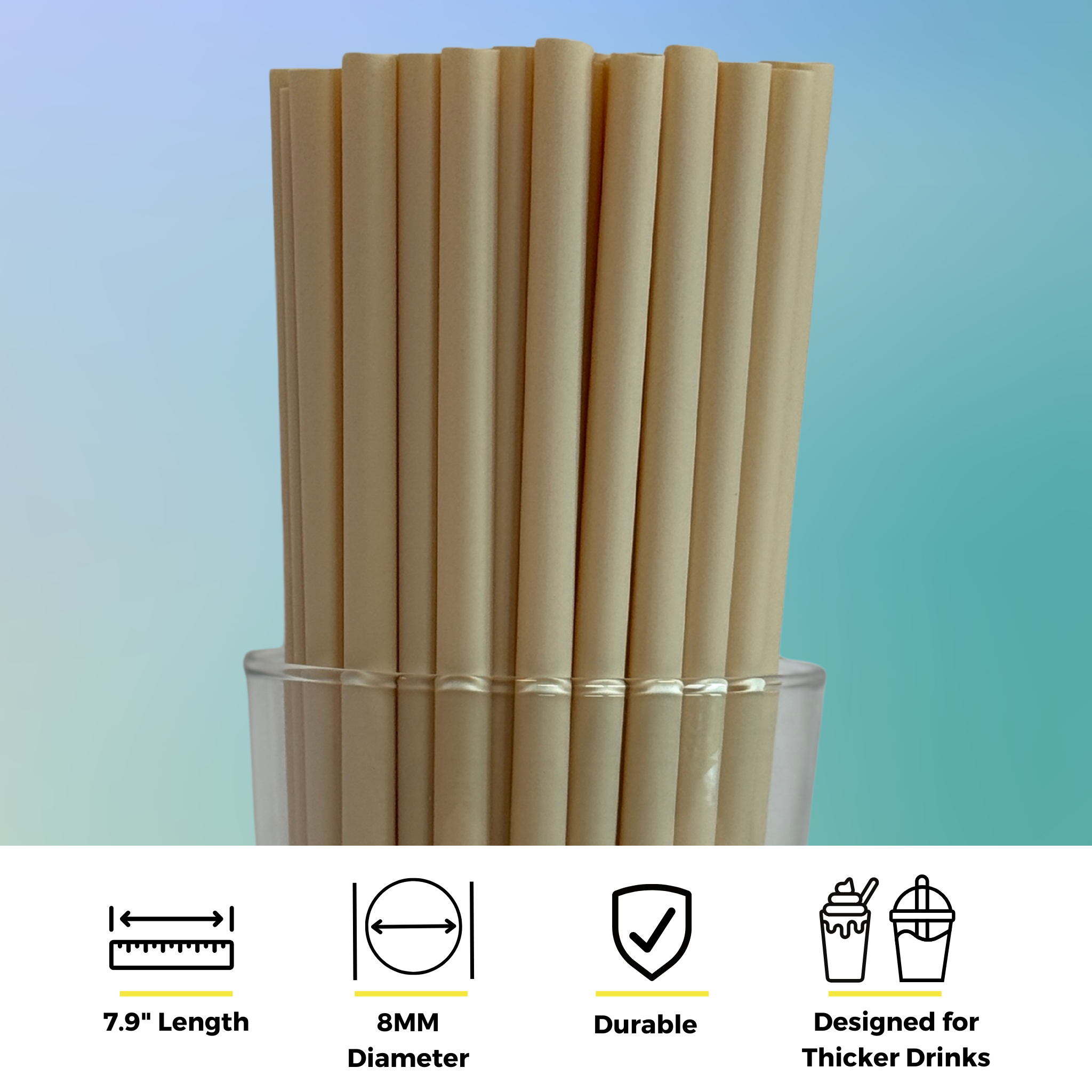 Close-up of bamboo fiber boba straws 8mm, ideal for thicker drinks like smoothies.
