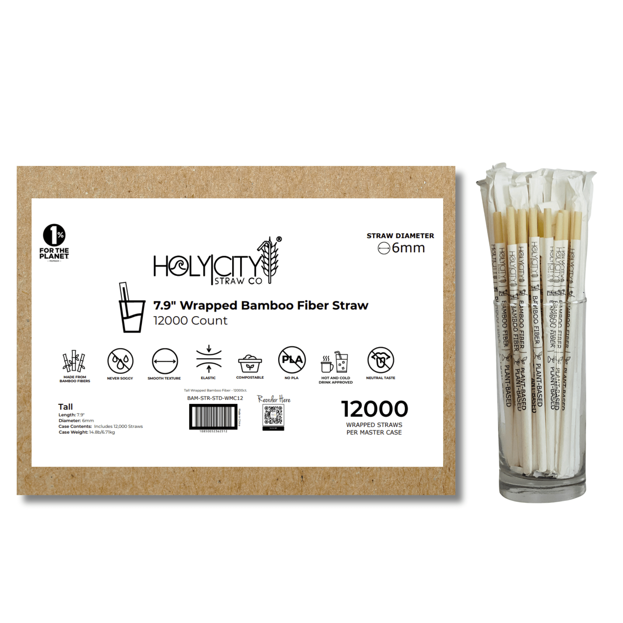 7.9" Wrapped Bamboo Fiber Straw | 6mm