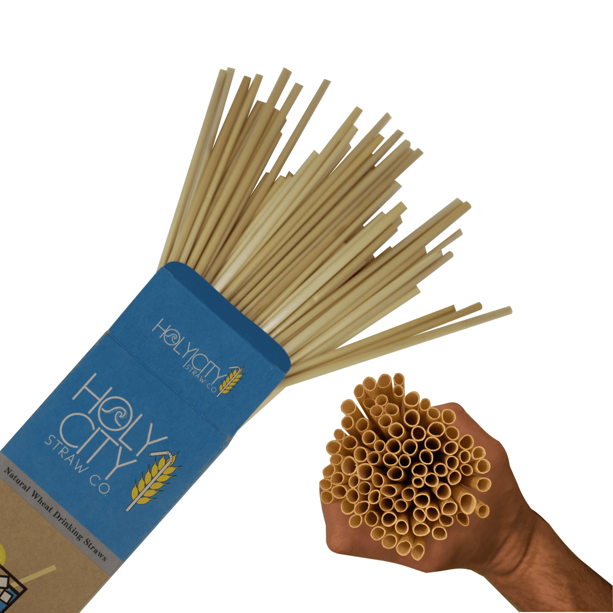 100 count box of Holy City Cocktail Straws with a fist full of straws