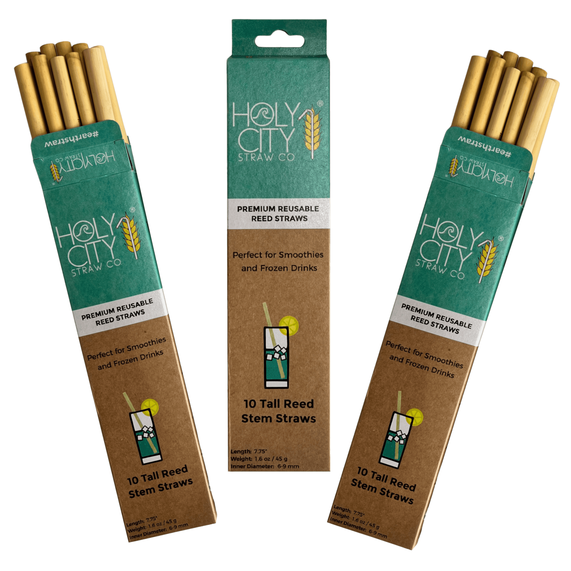 3 Pack Bundle of Holy City Straw Company Tall Reusable Reed Straw Spread