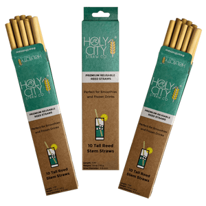3 Pack Bundle of Holy City Straw Company Tall Reusable Reed Straw Spread