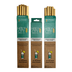 3 Pack Bundle of Holy City Straw Company Tall Reusable Reed Straw Stacked