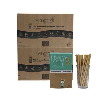3000 count case containing 12 boxes of 250 ct boxes of Holy City tall reusable reed Straws