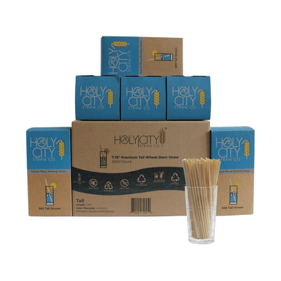 3000 count case containing 6 boxes of 500 ct boxes of Holy City Tall wheat Straws