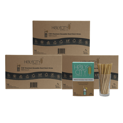 4500 count case containing 18 boxes of 250 ct boxes of Holy City tall reusable reed Straws