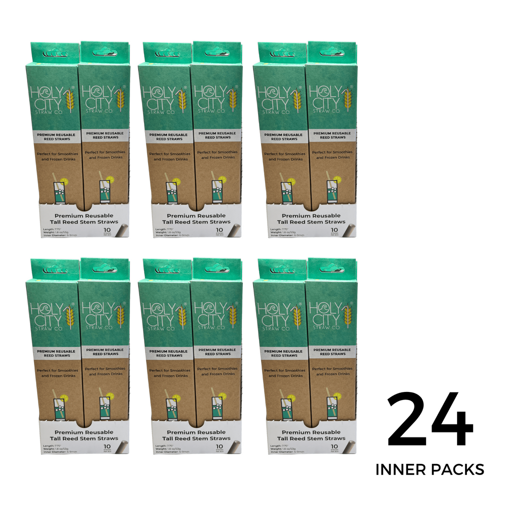 7.9" Jumbo Reed Stem Drinking Straws | Carton of 4 Cases | Each Case Contains 6 Inner packs | 20 x 10ct. Boxes