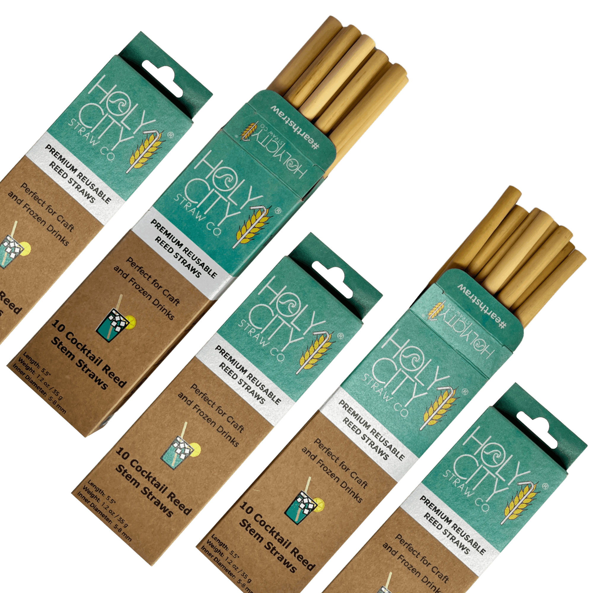 Cocktail Reusable Reed Straw Bundle 5 Pack Angled