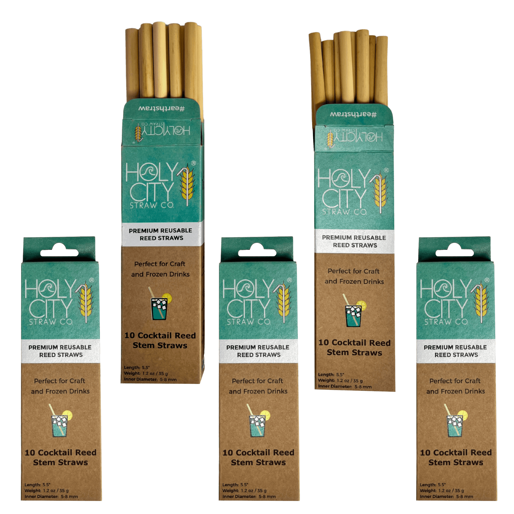 Cocktail Reusable Reed Straw Bundle 5 Pack  Staggered