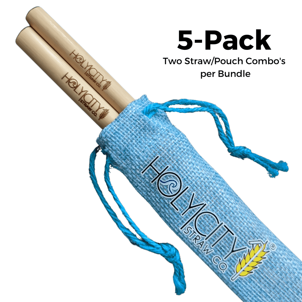 5 Pack Bundle of Two Straw Holy City Straw Company Branded Pouch