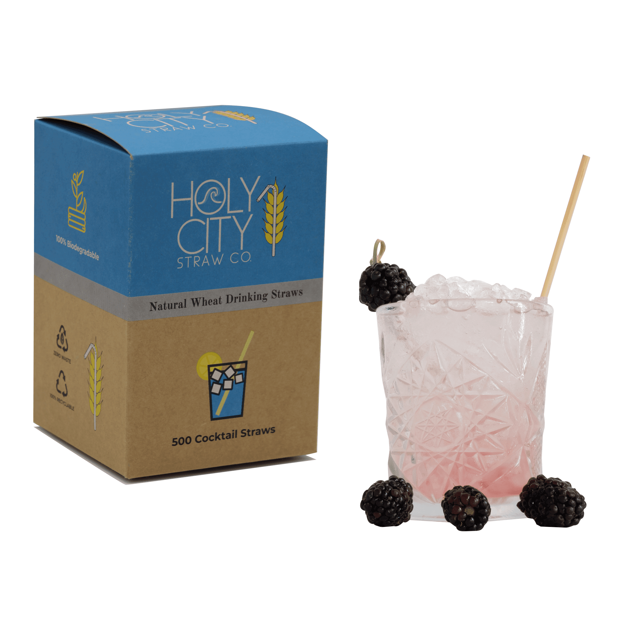 500 count box of Holy City Straw Company Cocktail wheat straws next to a Cocktail 