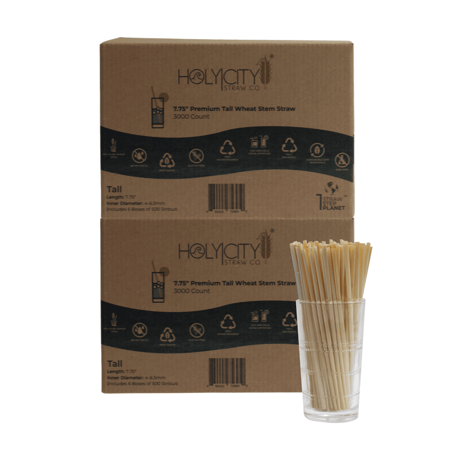 6000 count double case containing 12 boxes of 500 count boxes of Holy City Tall Wheat Straws