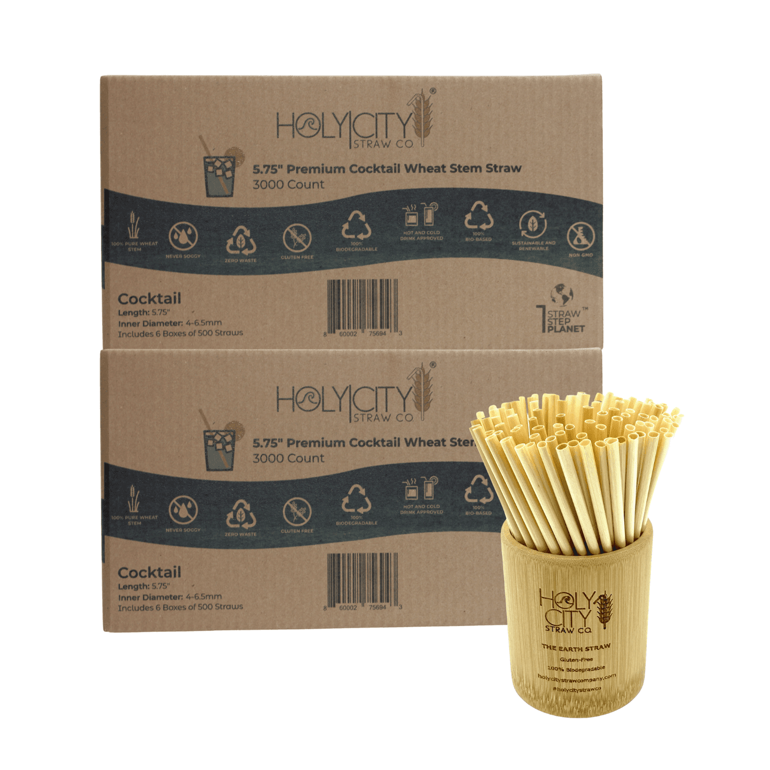 6000 count double case containing 12 boxes of 500 count boxes of Holy City Cocktail Wheat Straws