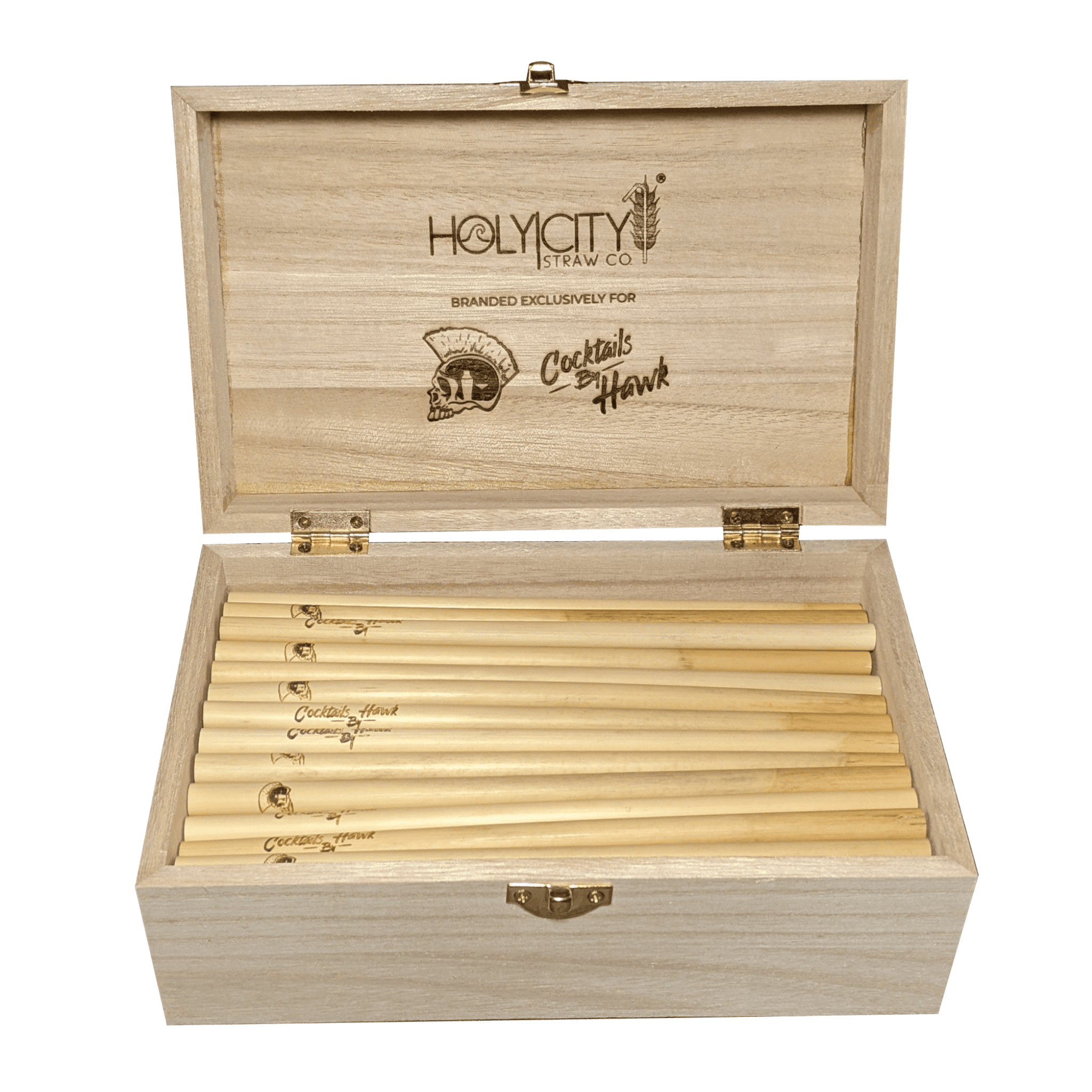 Cocktails by Hawk Custom Branded Straw Holder Box Opened with Straws Inside