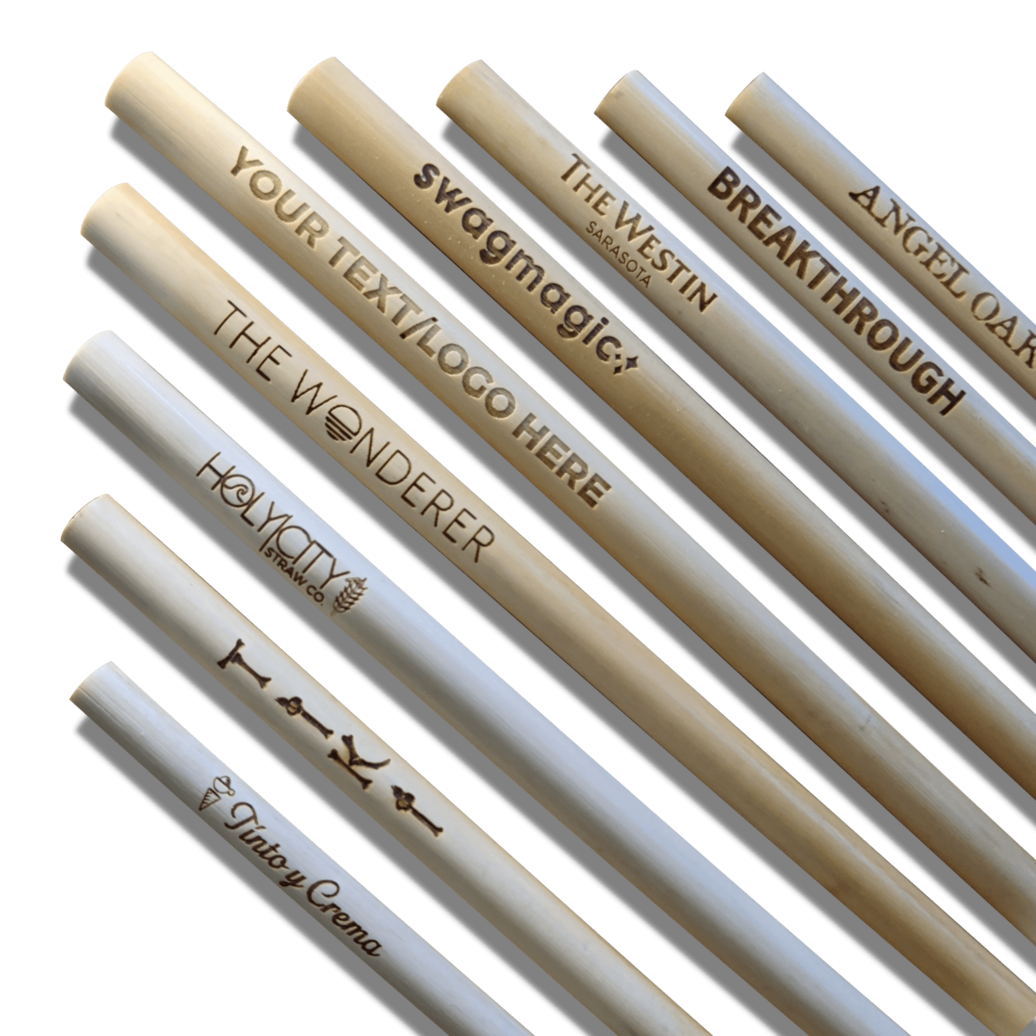 Collection of laser engraved drinking reusable reed stem straws