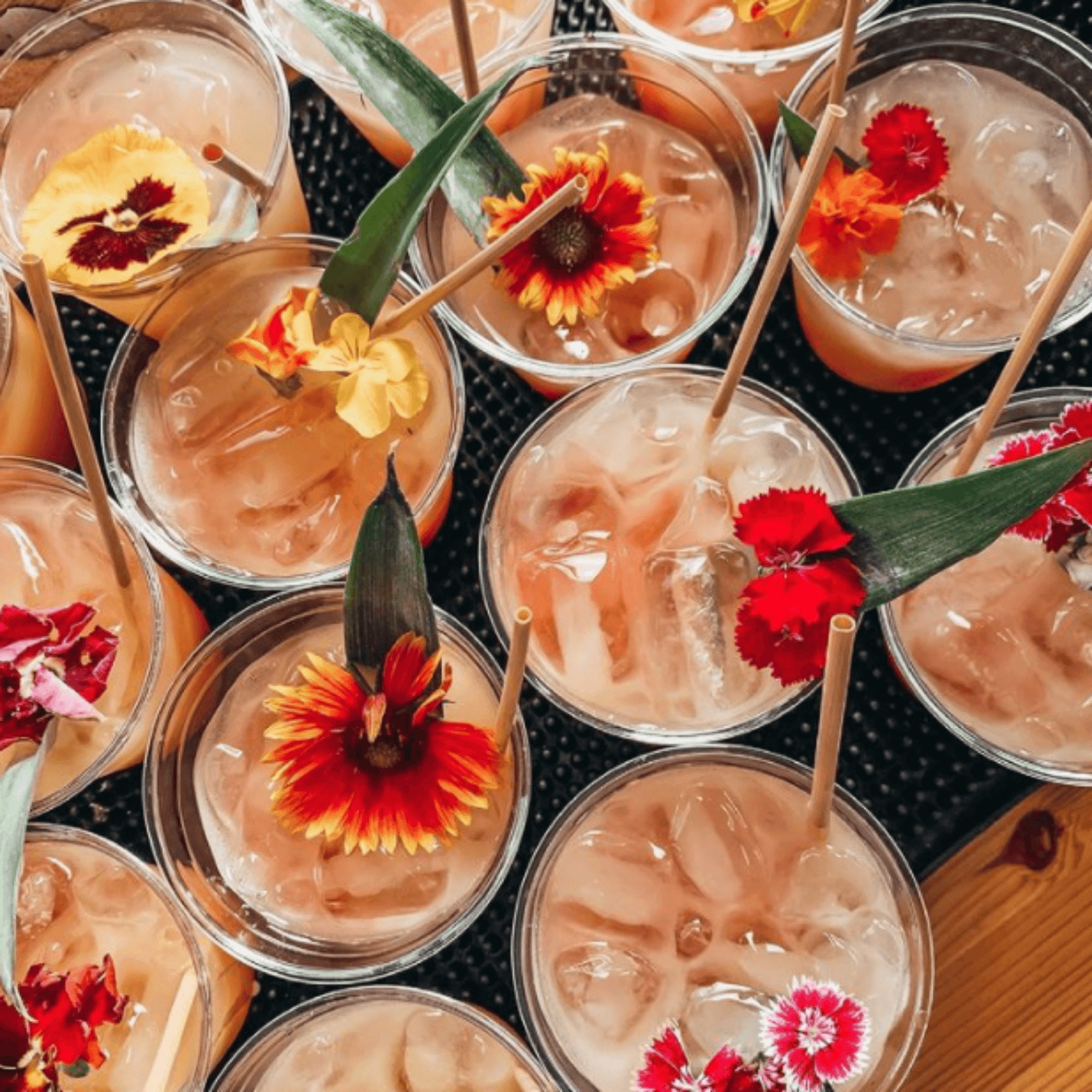 Collection of tropical cocktails on tray