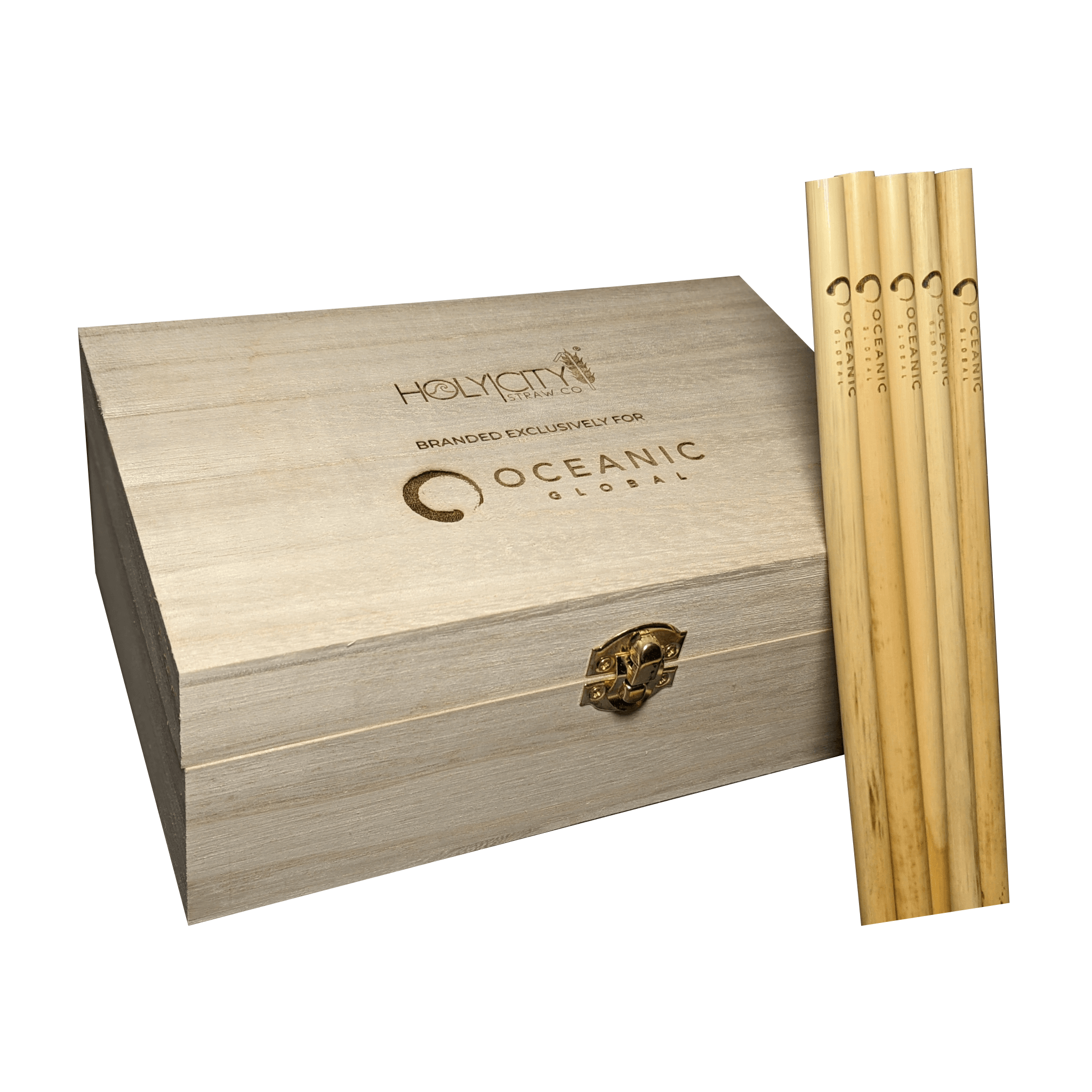Custom Branded Straw Holder Box Closed Top with Five Laser Engraved straws