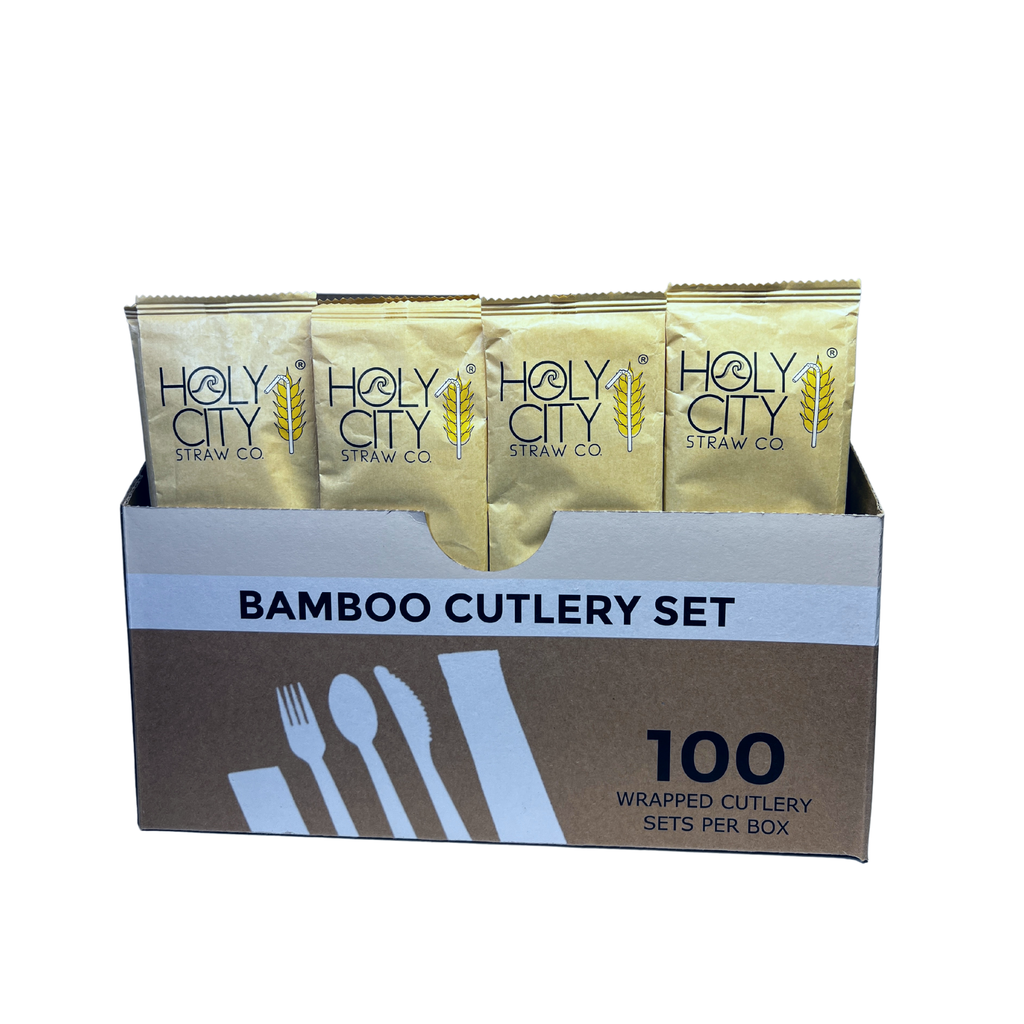 Holy City Straw Co Bamboo Cutlery Set 100ct Opened Box