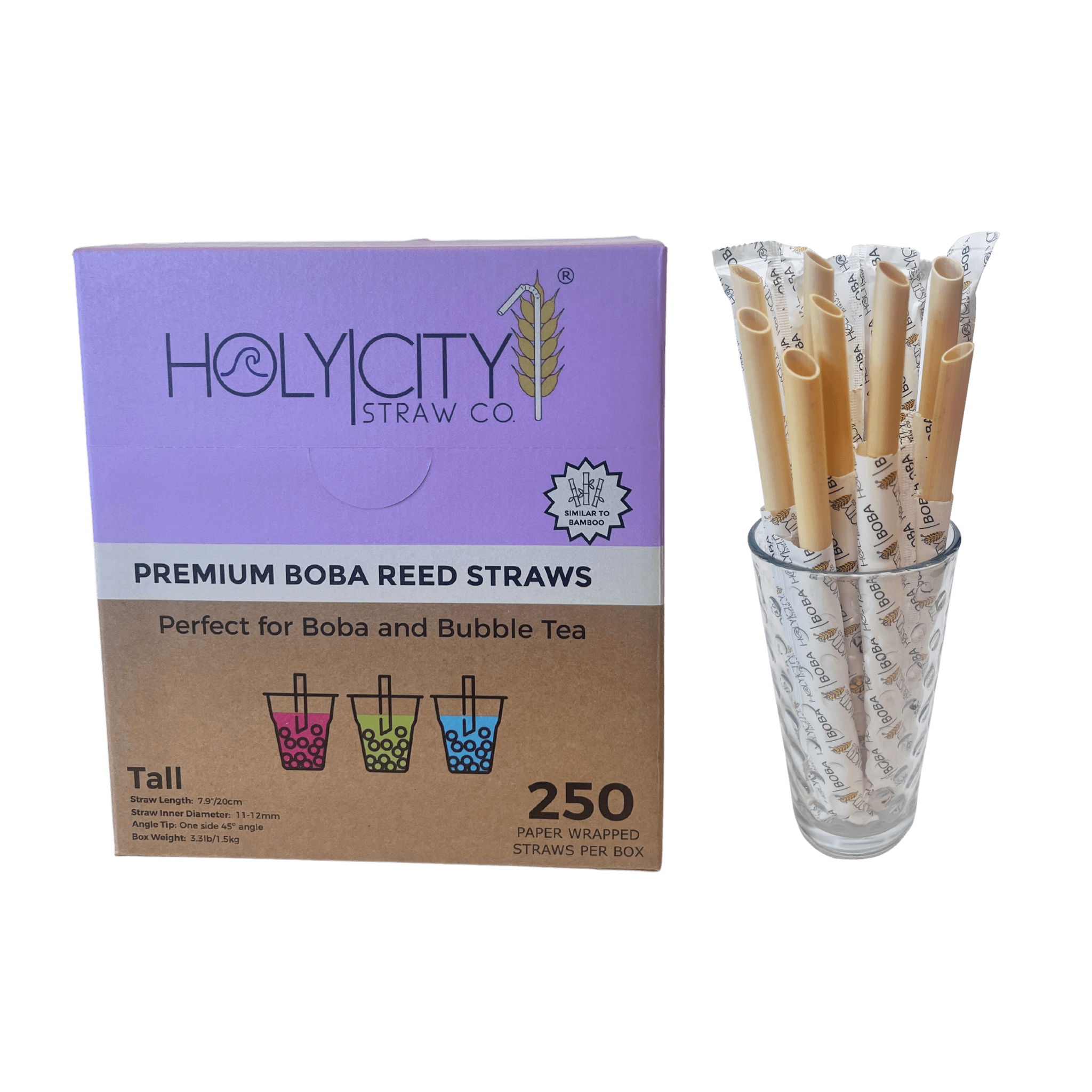 https://holycitystrawcompany.com/cdn/shop/products/Holy-City-Straw-Co-wrapped-boba-reed-straws-box-of-250-next-to-glass-of-straws-transparent.png?v=1679945997