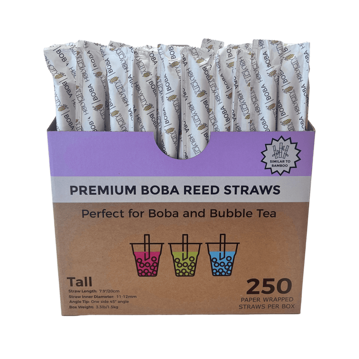 Holy City Straw Co wrapped boba reed straws opened box of 250ct transparent