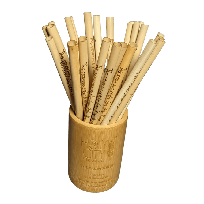 Holy City Straw Company Branded small Bamboo Straw Holder with straws