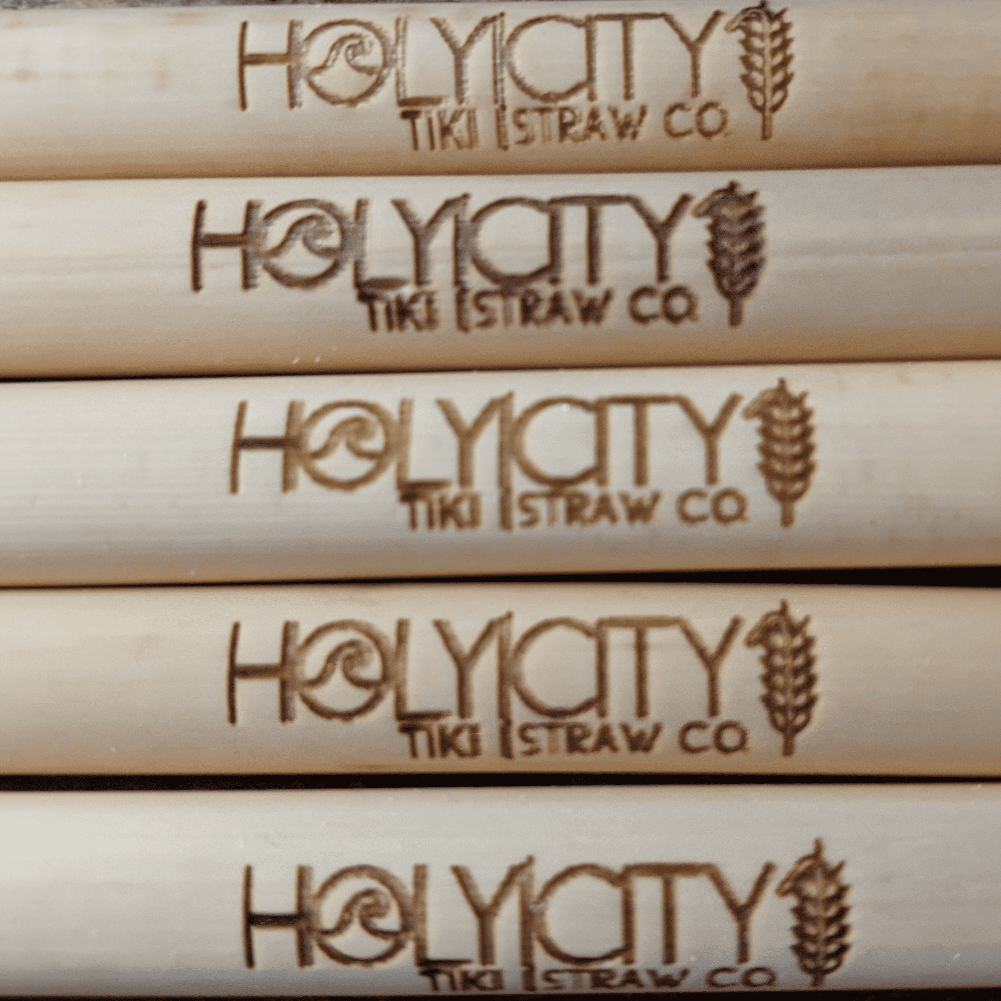 Holy City Straw Company Tiki Collector Series Branded Reed Straws 5 straw close up of Holy City Brand