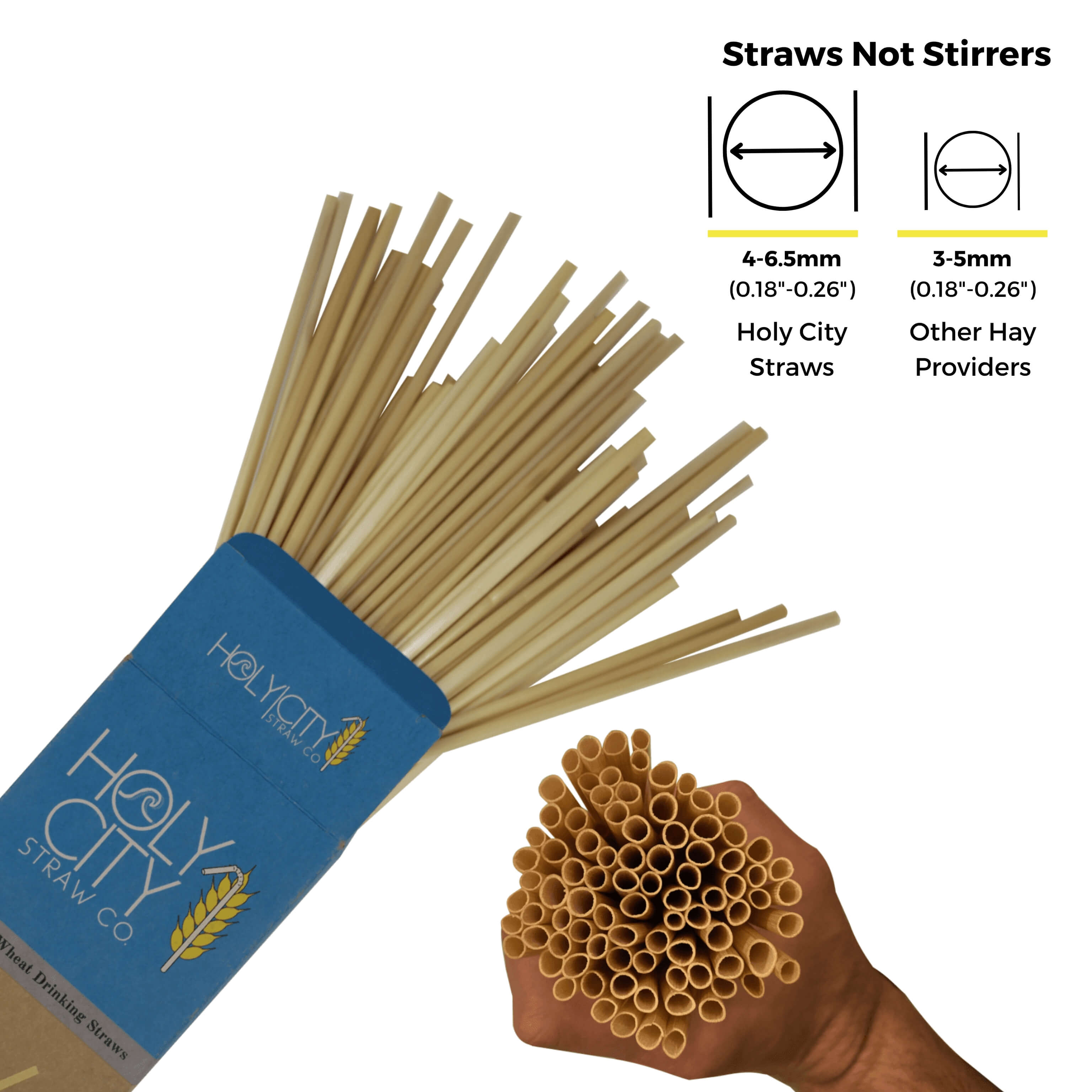 100 count box of Holy City Cocktail Straws with a fist full of straws