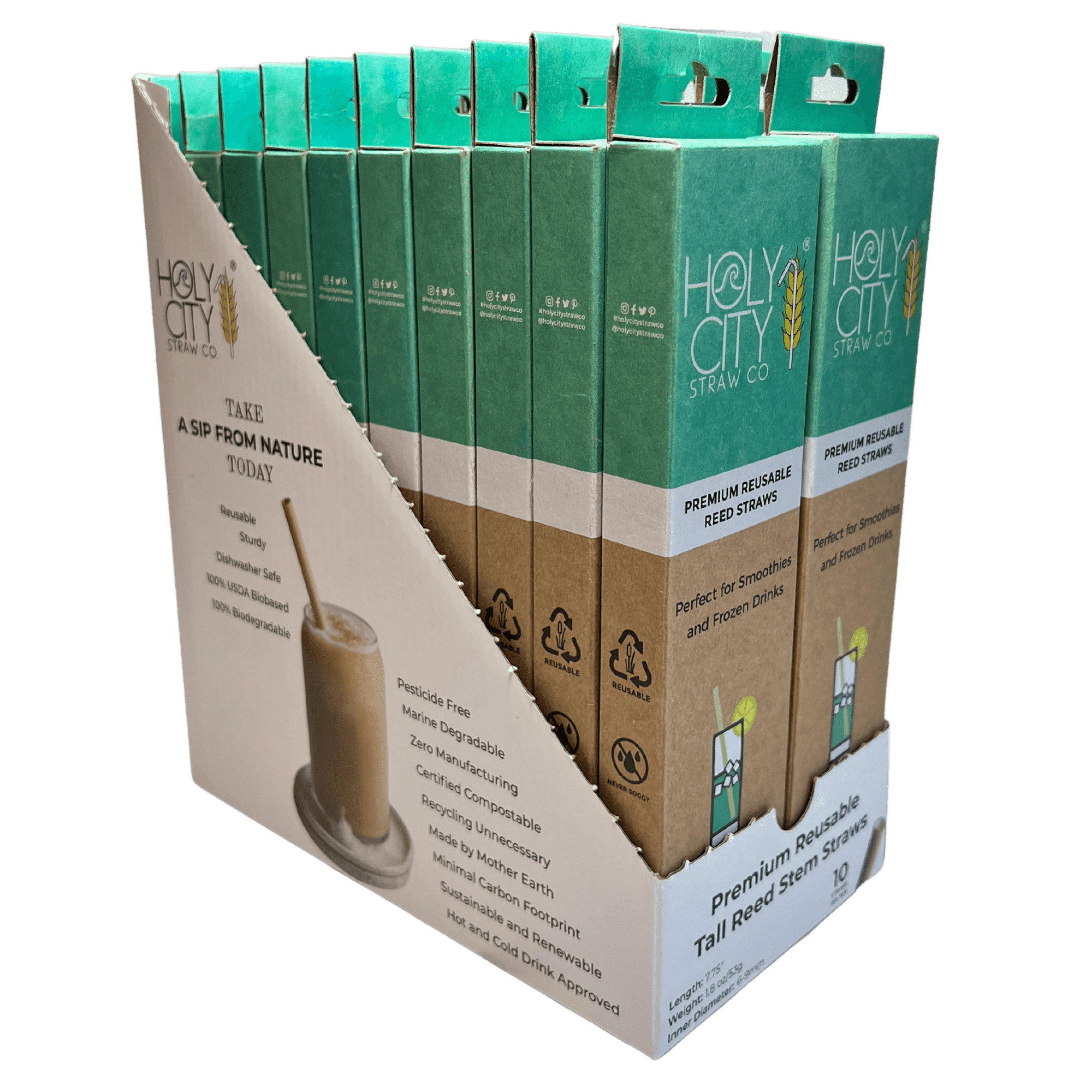 Inner Pack Tall Reusable Reed Drinking Straw 10 Count Boxes Left Angle