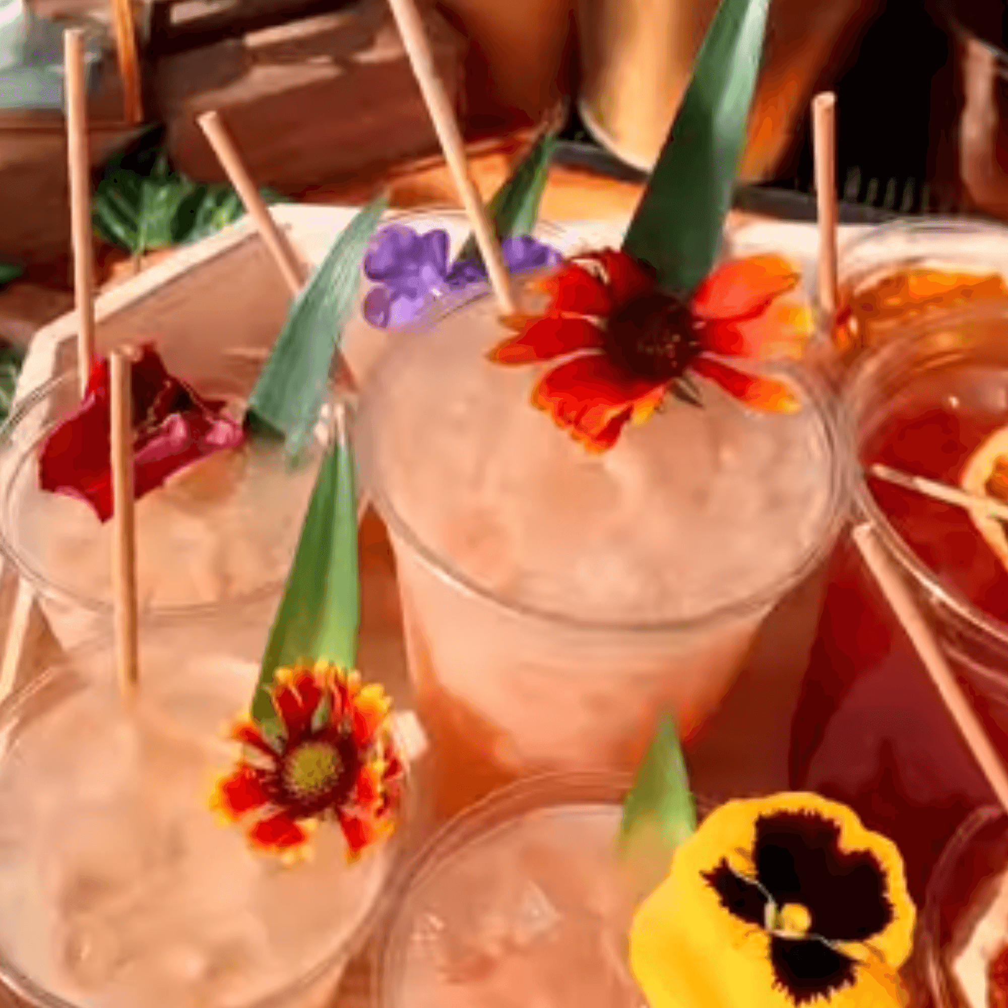 table of flower inspired drinks